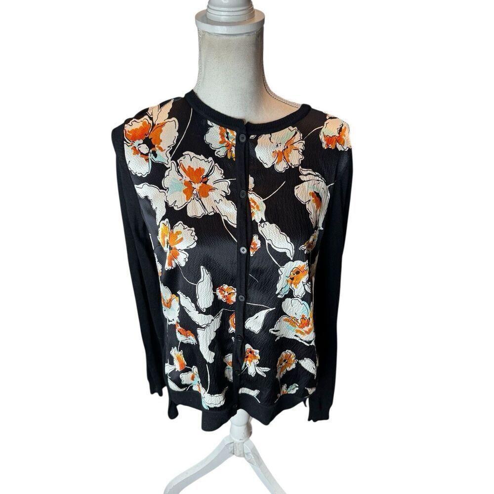 St. John Floral Button Up Silk And Cashmere Top Designer Old Money Sz M 100%